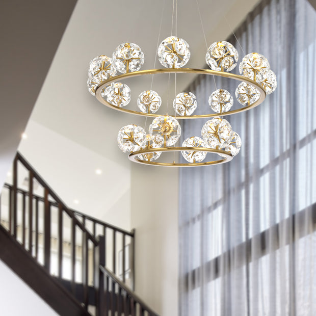 Catania Antique Gold & Crystal 54W 3000k 18 Light Pendant