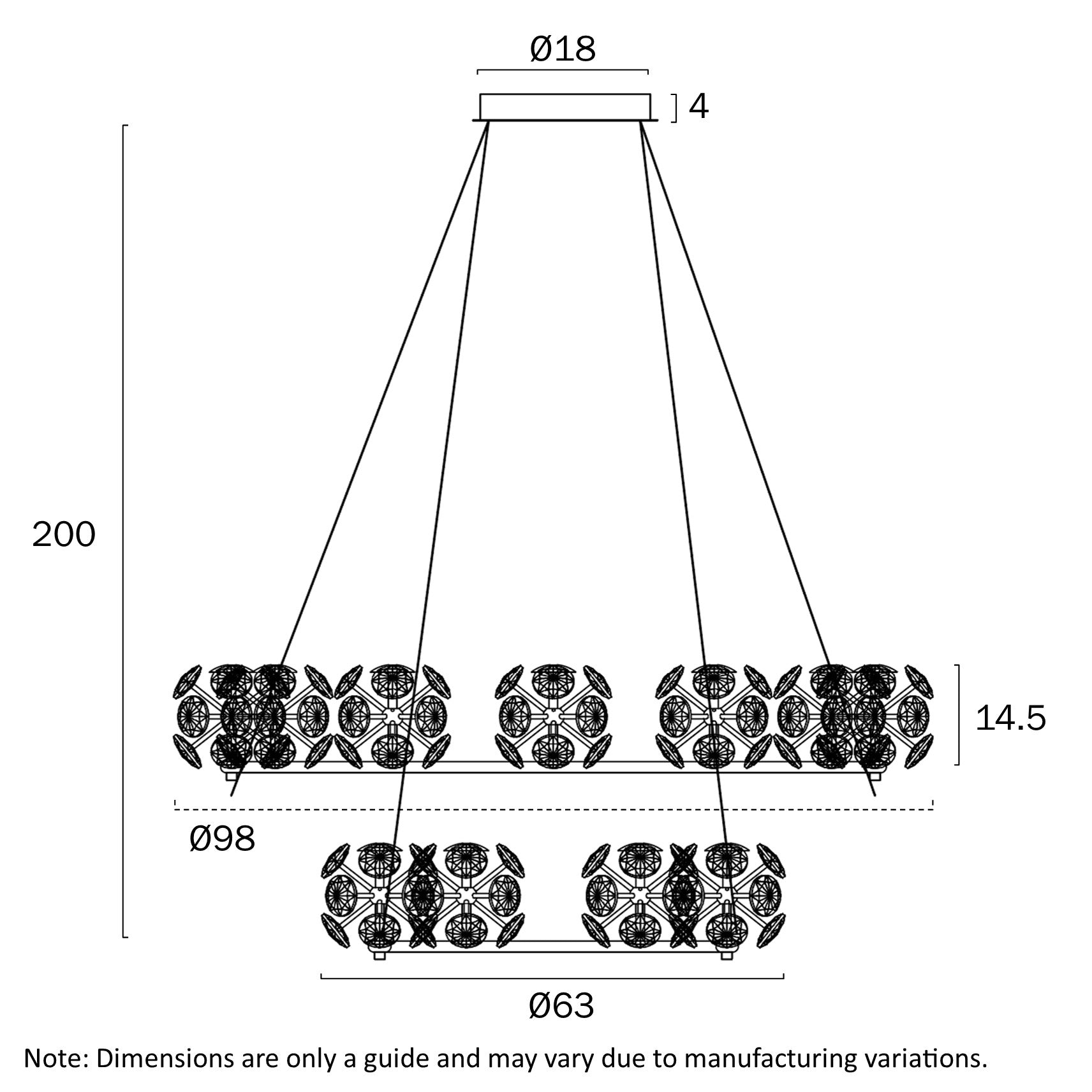 Catania Antique Gold & Crystal 54W 3000k 18 Light Pendant