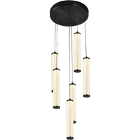 Thumbnail for Charm Black with Black Cord 60W 6 Light CCT LED Cluster Pendant