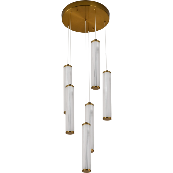 Charm Brass with Clear Cord 60W 6 Light CCT LED Cluster Pendant