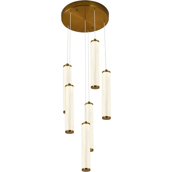 Charm Brass with Clear Cord 60W 6 Light CCT LED Cluster Pendant