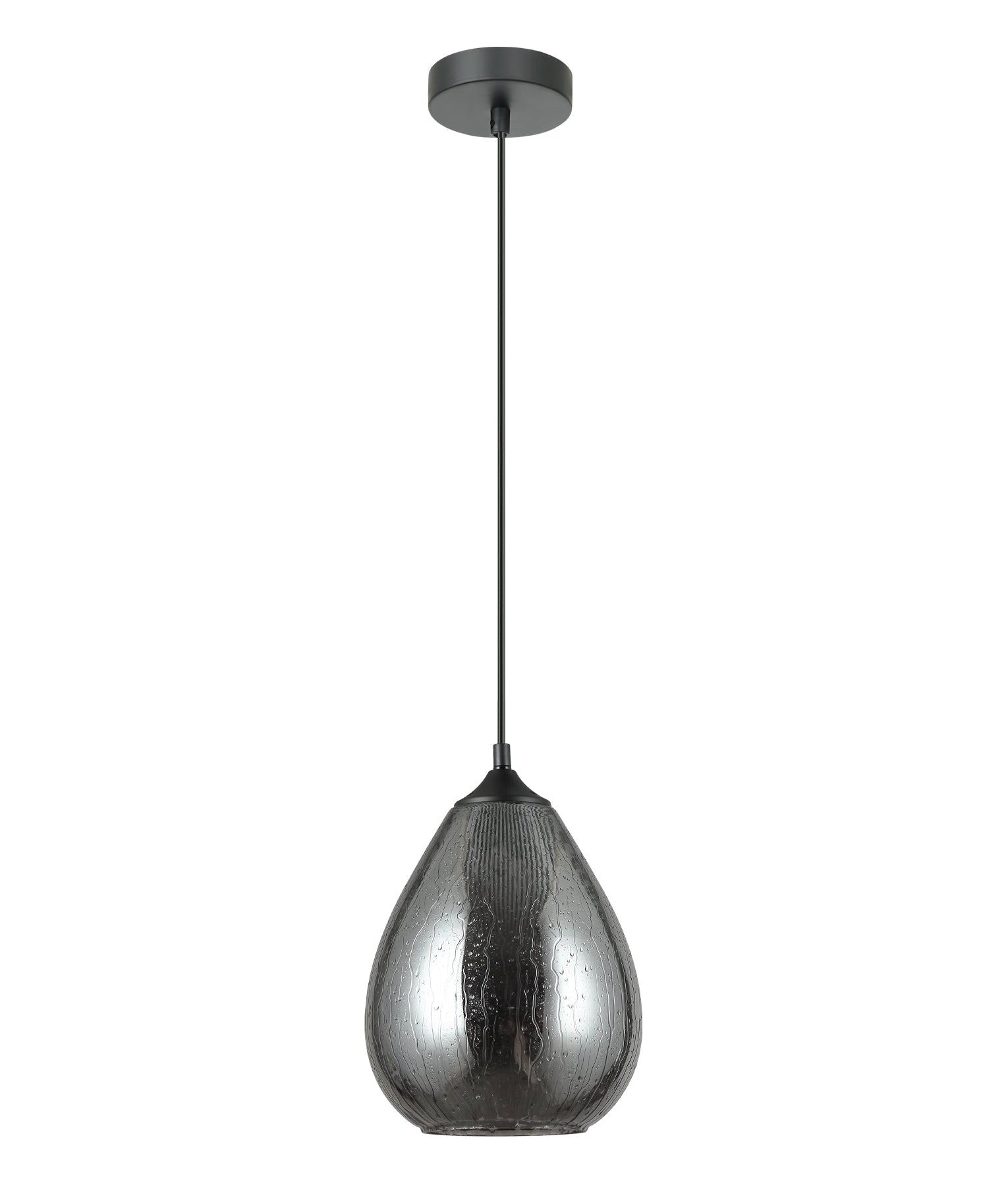 CHUVA: Smokey Black Mirror Finish Glass with Rain Drop Effect Oval Pendant Light