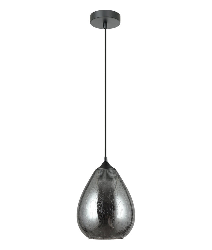 CHUVA: Smokey Black Mirror Finish Glass with Rain Drop Effect Oval Pendant Light