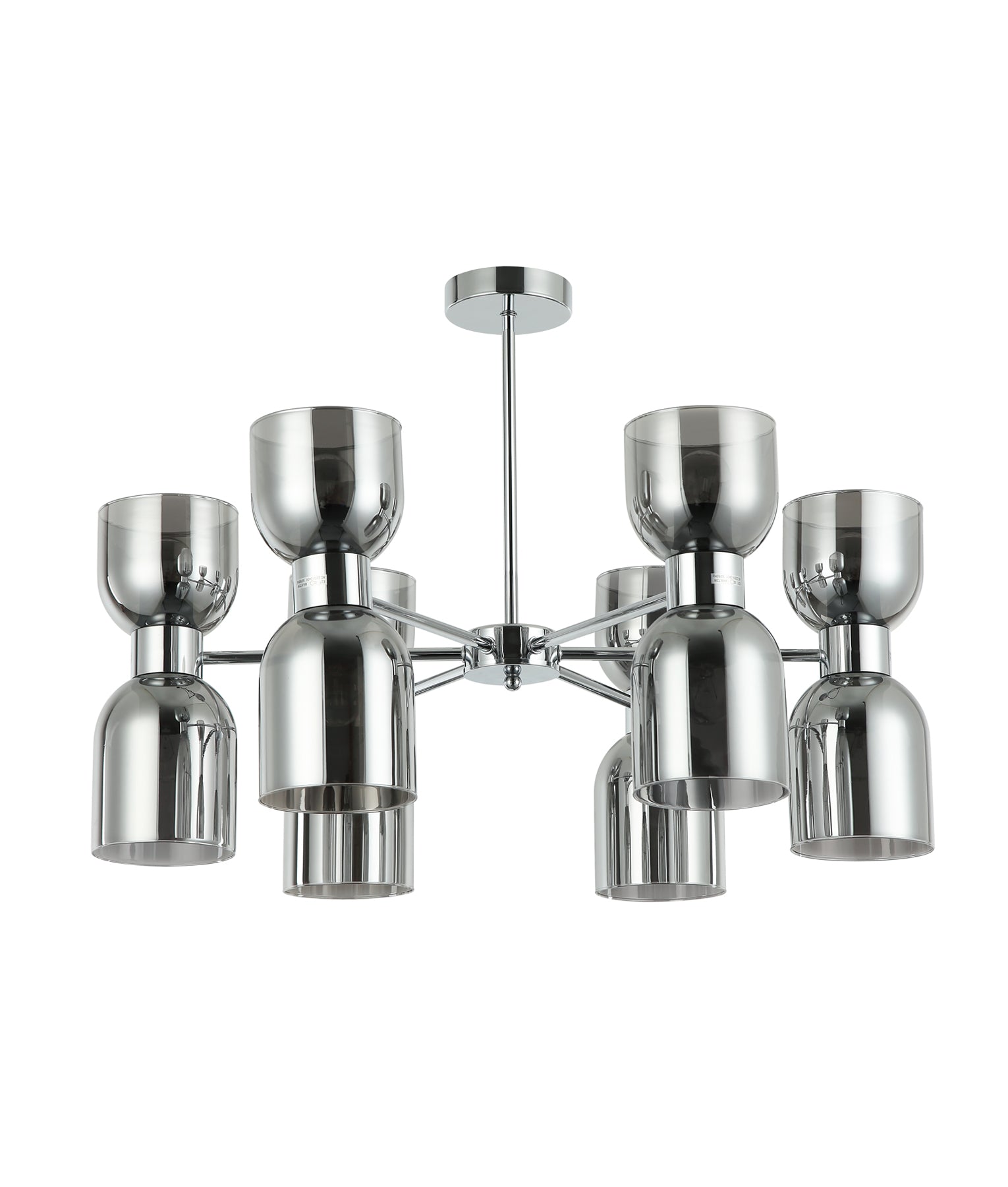 CLESSIDRA:  Interior Mirror Finish Smokey Black / Opal Glass Ellipse x12 Round Base Pendant Lights