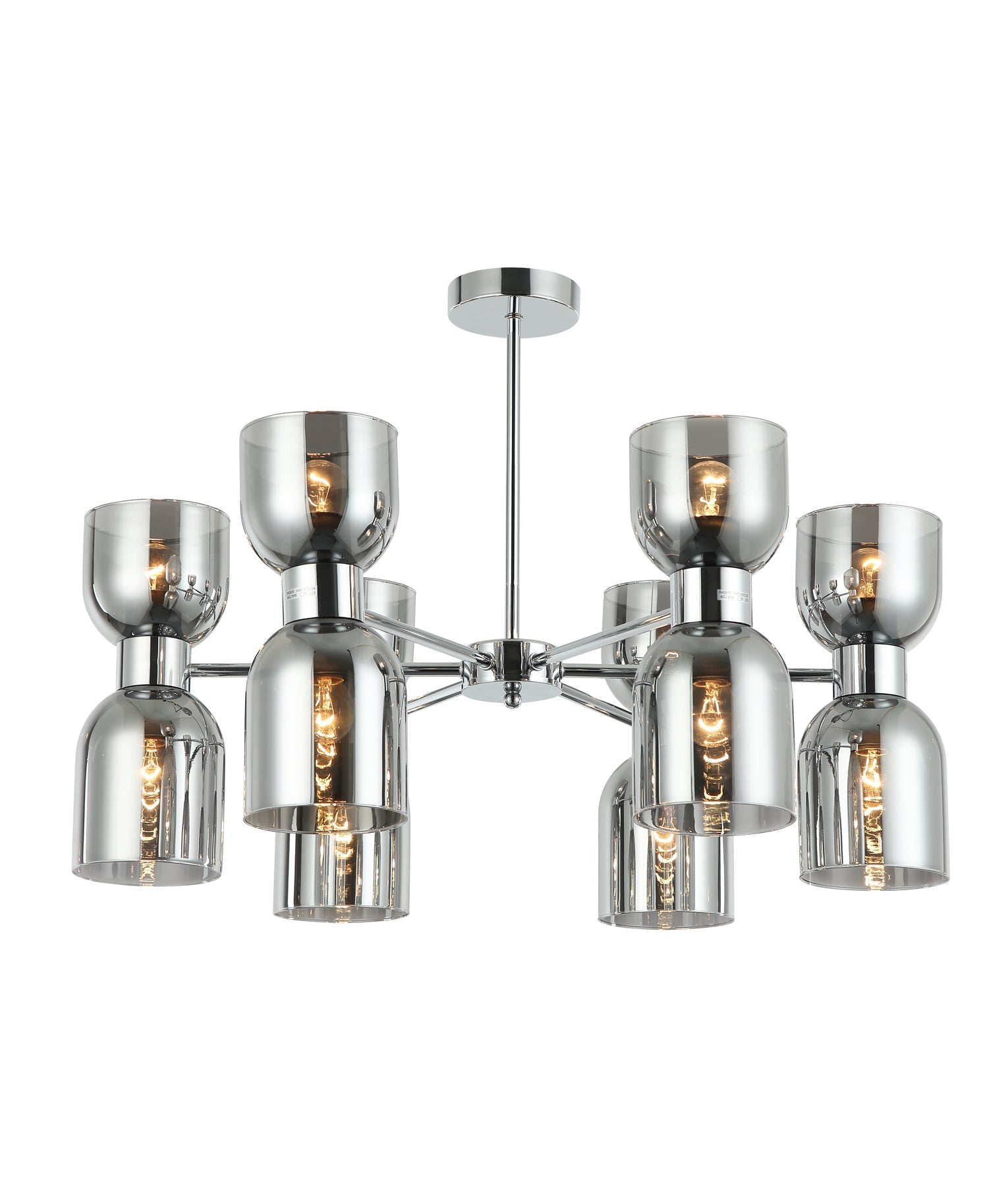 CLESSIDRA:  Interior Mirror Finish Smokey Black / Opal Glass Ellipse x12 Round Base Pendant Lights