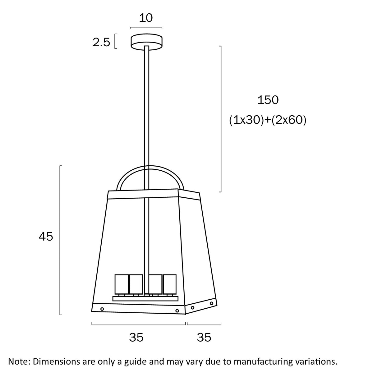 Colair Brass or Black 4 Light Solid Brass Pendant
