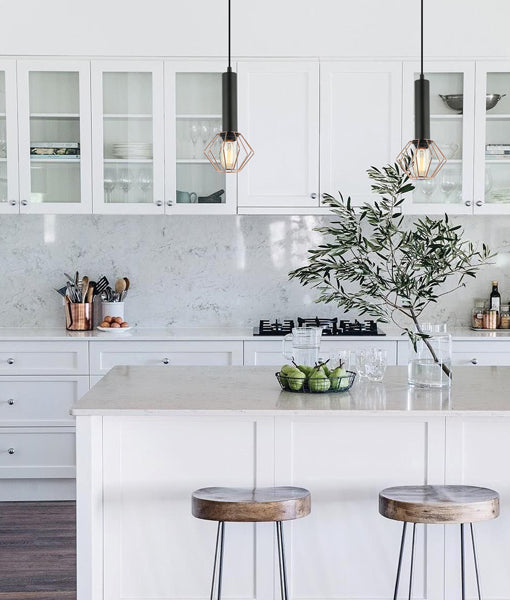 CORAZON: Interior Matte Black and Copper Cage Diamond Pendant Light