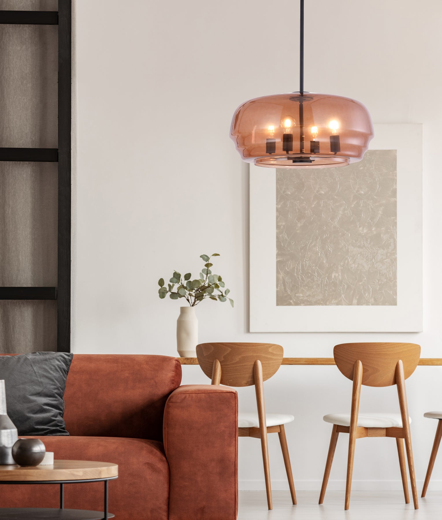 CUAD: Interior Amber Flat Top Dome Glass Shade Pendant Light