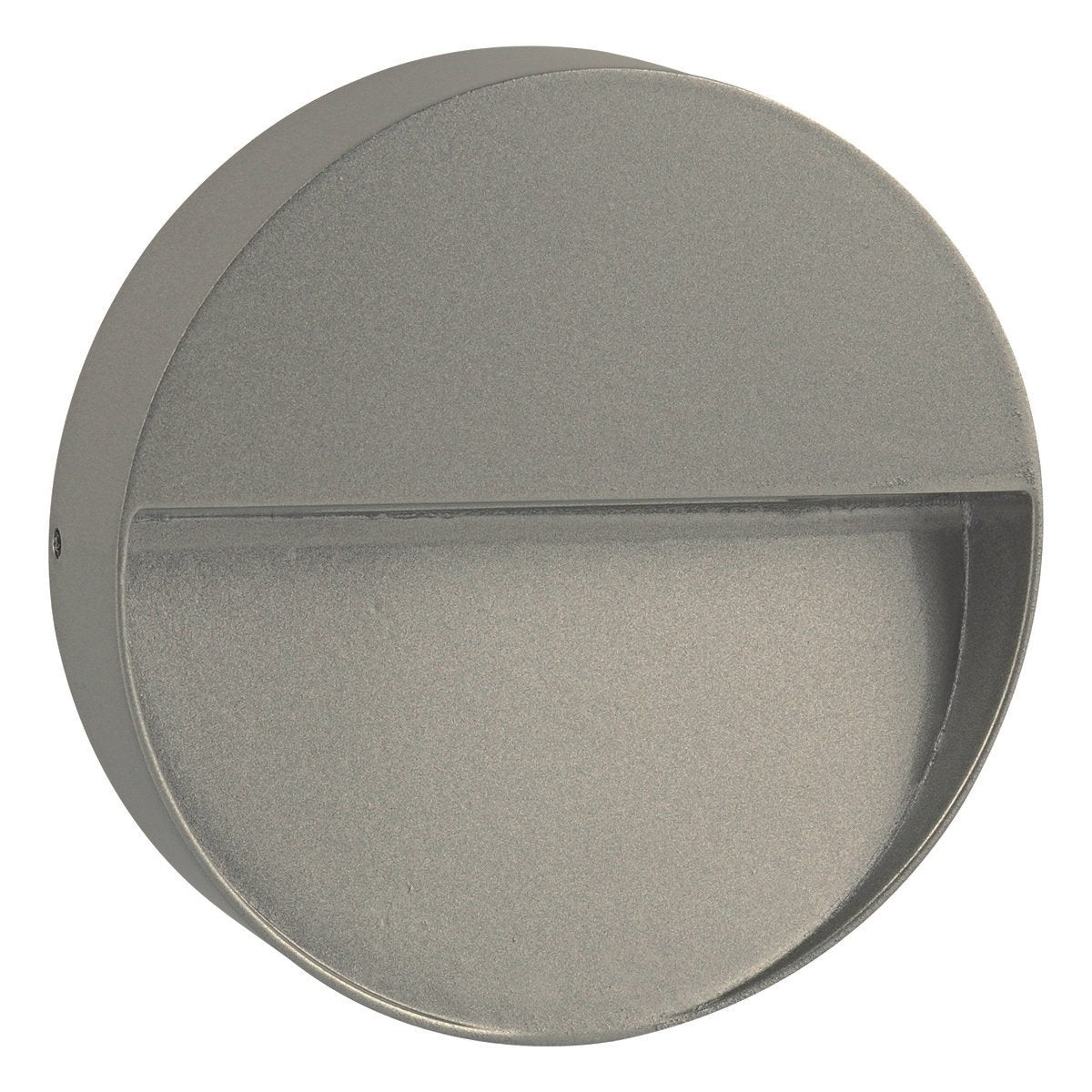 Calam Round LED Outdoor Brushed Chrome IP54 Wall Light in Warm White