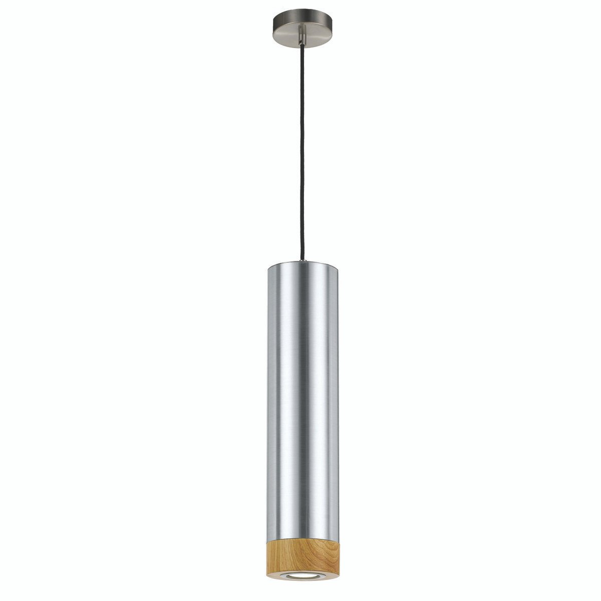 Dakota 1 Light Pendant Light in Aluminium & Oak