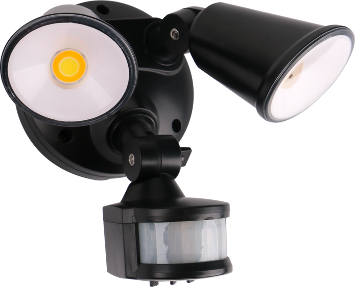 Defender Double Spot LED Outdoor Flood Light 2 x 10w Tricolour Sensor Matt Black