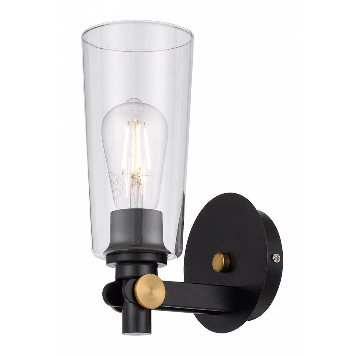 Delmar 1 Light Wall Light in Black with Clear Glass