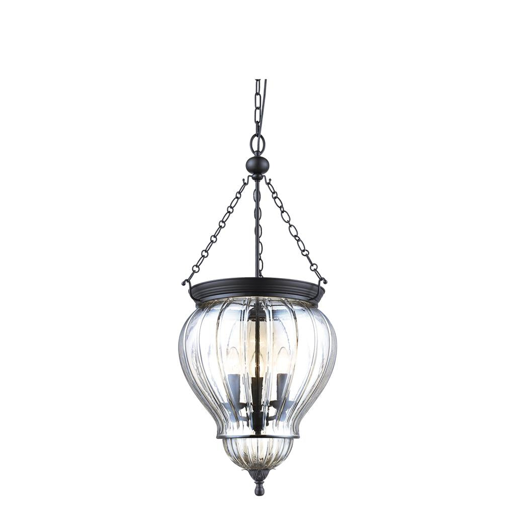 diana lantern pendant black clear glass 240v 3xe14