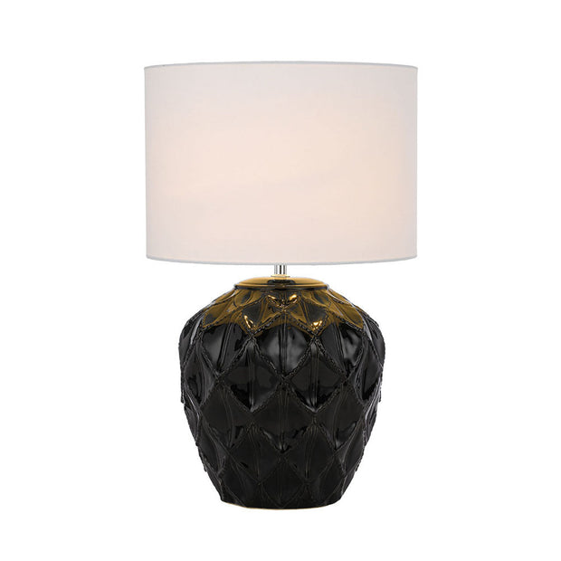 Diaz Red, Green, Blue or Black Ceramic Table Lamp with White Fabric Shade
