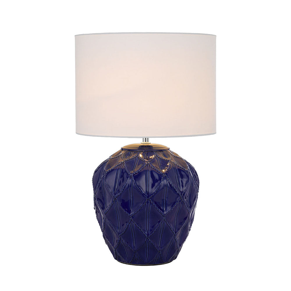 Diaz Red, Green, Blue or Black Ceramic Table Lamp with White Fabric Shade
