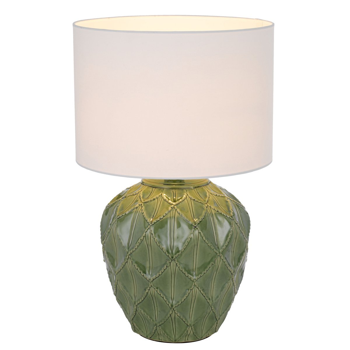 Diaz Table Lamp in Green with White Shade