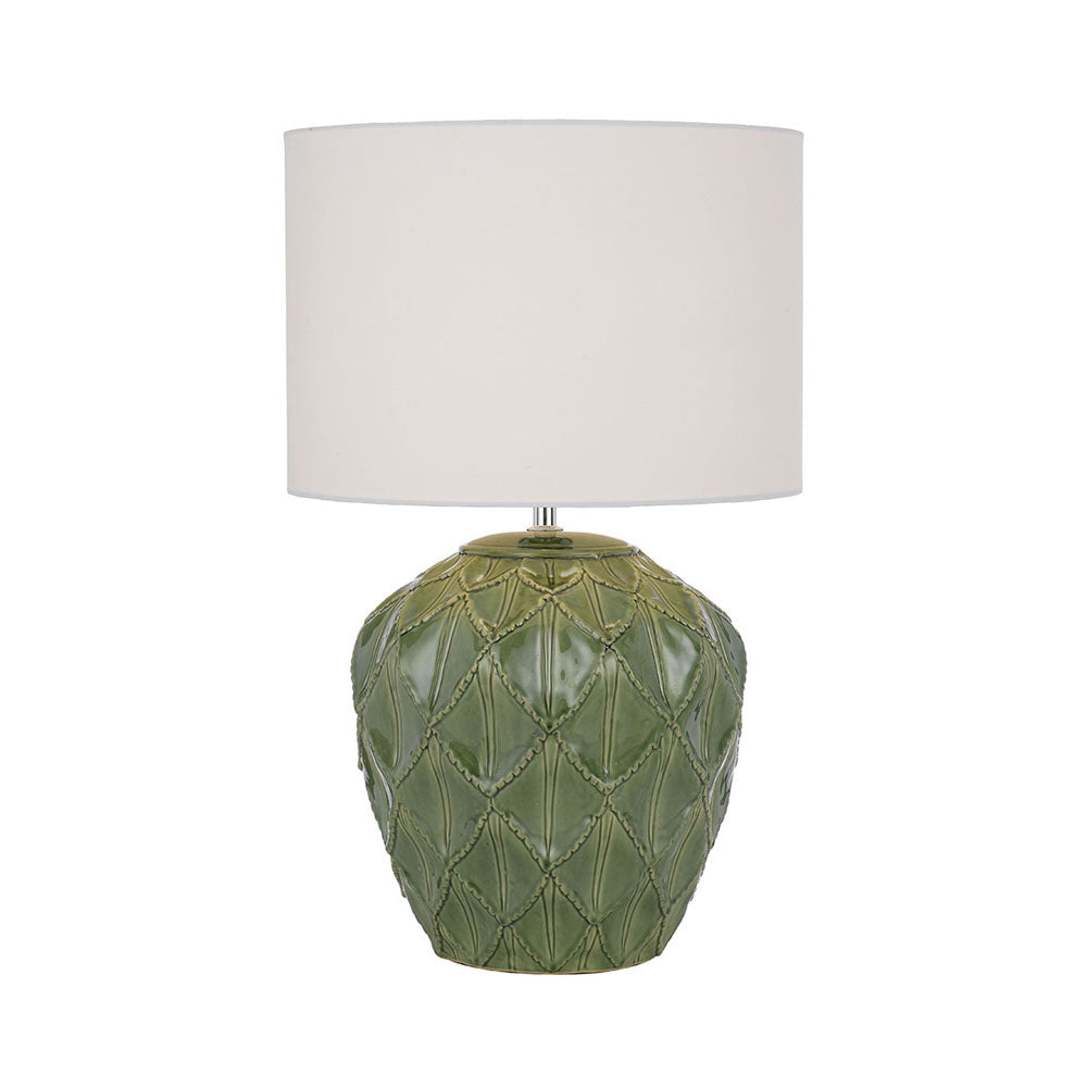 Diaz Red, Green, Blue or Black Ceramic Table Lamp with White Fabric Shade