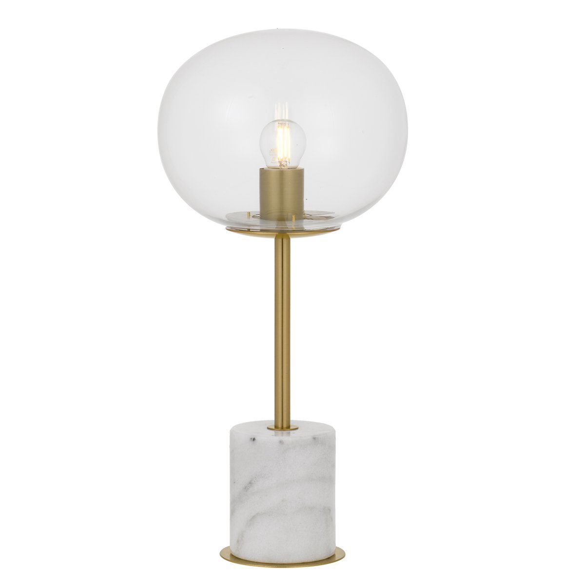 Dimas Table Lamp in Antique Gold & White Marble with Clear Glass