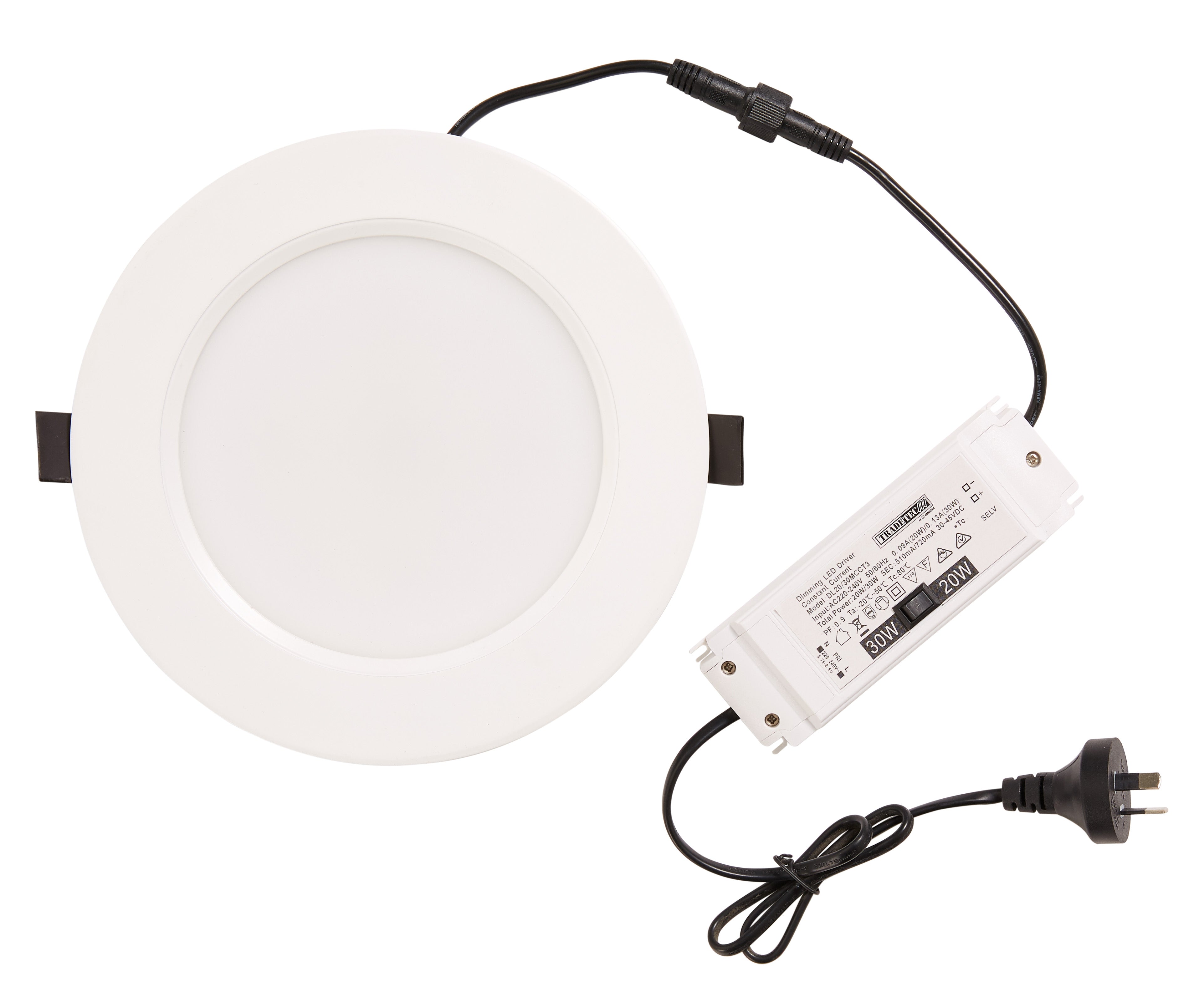 Discus Dual Wattage 20w & 30w Tricolour LED Downlight White