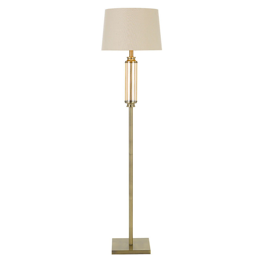 Dorcel Nickel/Clear or Antique Brass/Amber Floor Lamp with Fabric Shade
