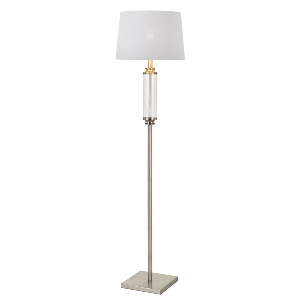 Dorcel Floor Lamp in Nickel with White Shade and Clear Glass