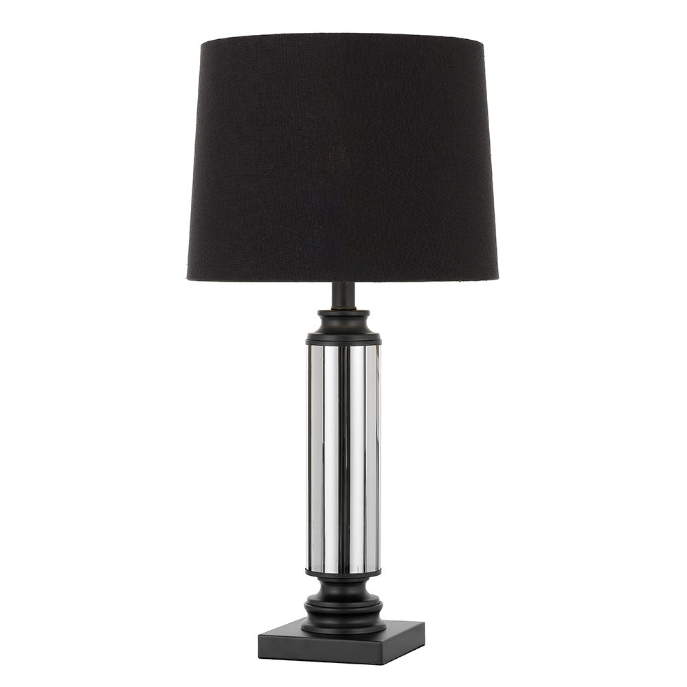 Dorcel Nickel/Clear, Antique Brass/Amber or Black/Smoke Table Lamp with Fabric Shade