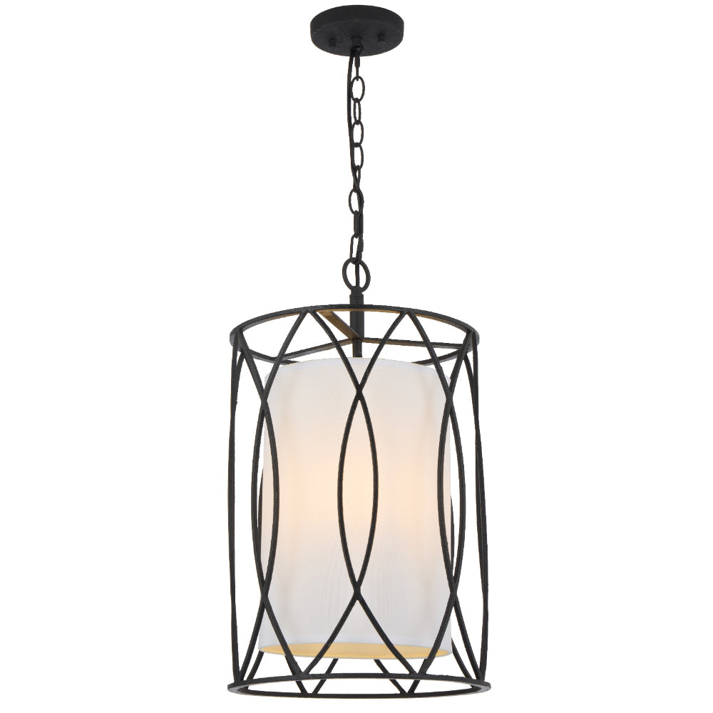 Dover 33 Antique Silver or Black 3 Light Pendant with Fabric Inner Shade