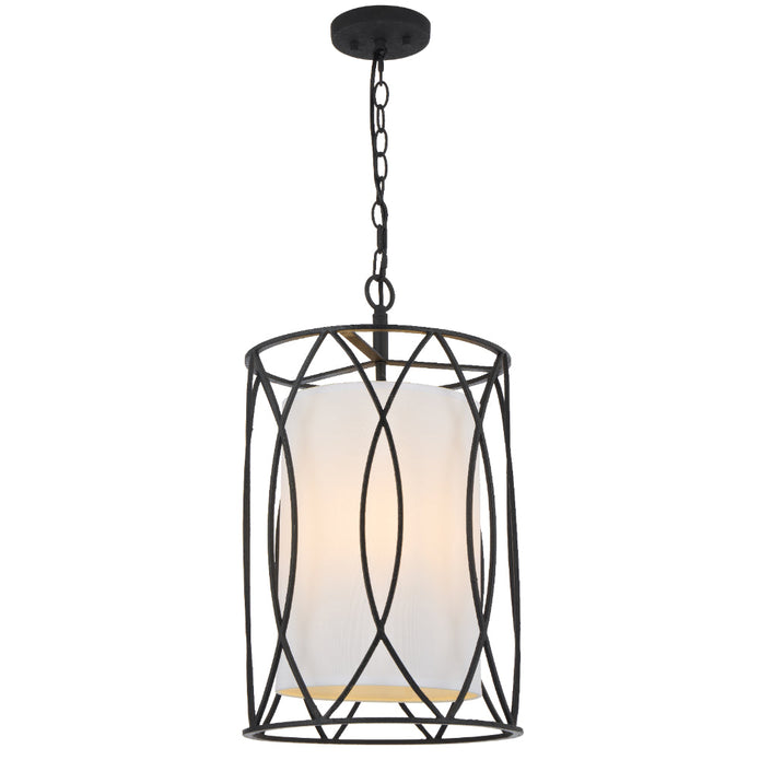 Dover 33 Antique Silver or Black 3 Light Pendant with Fabric Inner Shade