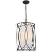 Dover 33 Antique Silver or Black 3 Light Pendant with Fabric Inner Shade