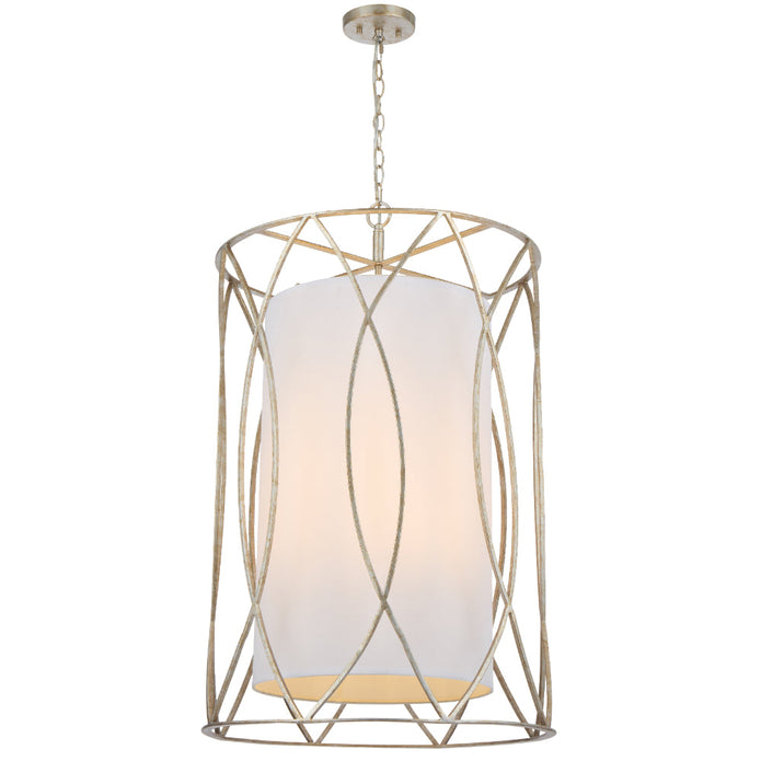 Dover 56 Antique Silver or Black 8 Light Pendant with Fabric Inner Shade