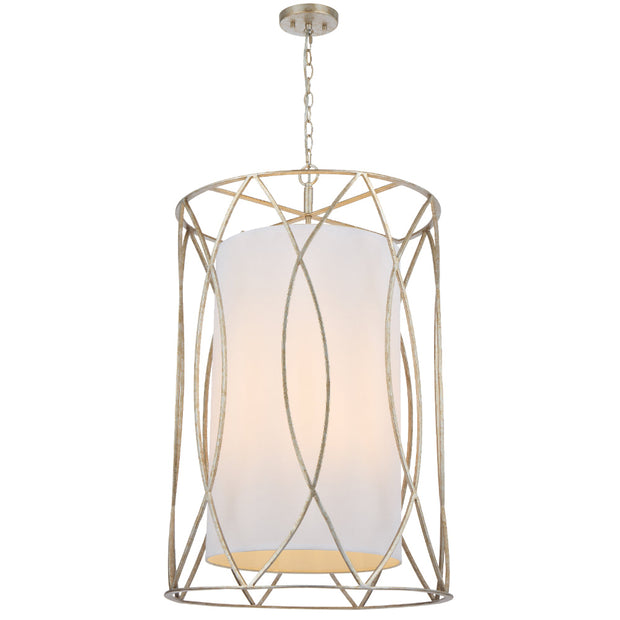 Dover 56 Antique Silver or Black 8 Light Pendant with Fabric Inner Shade