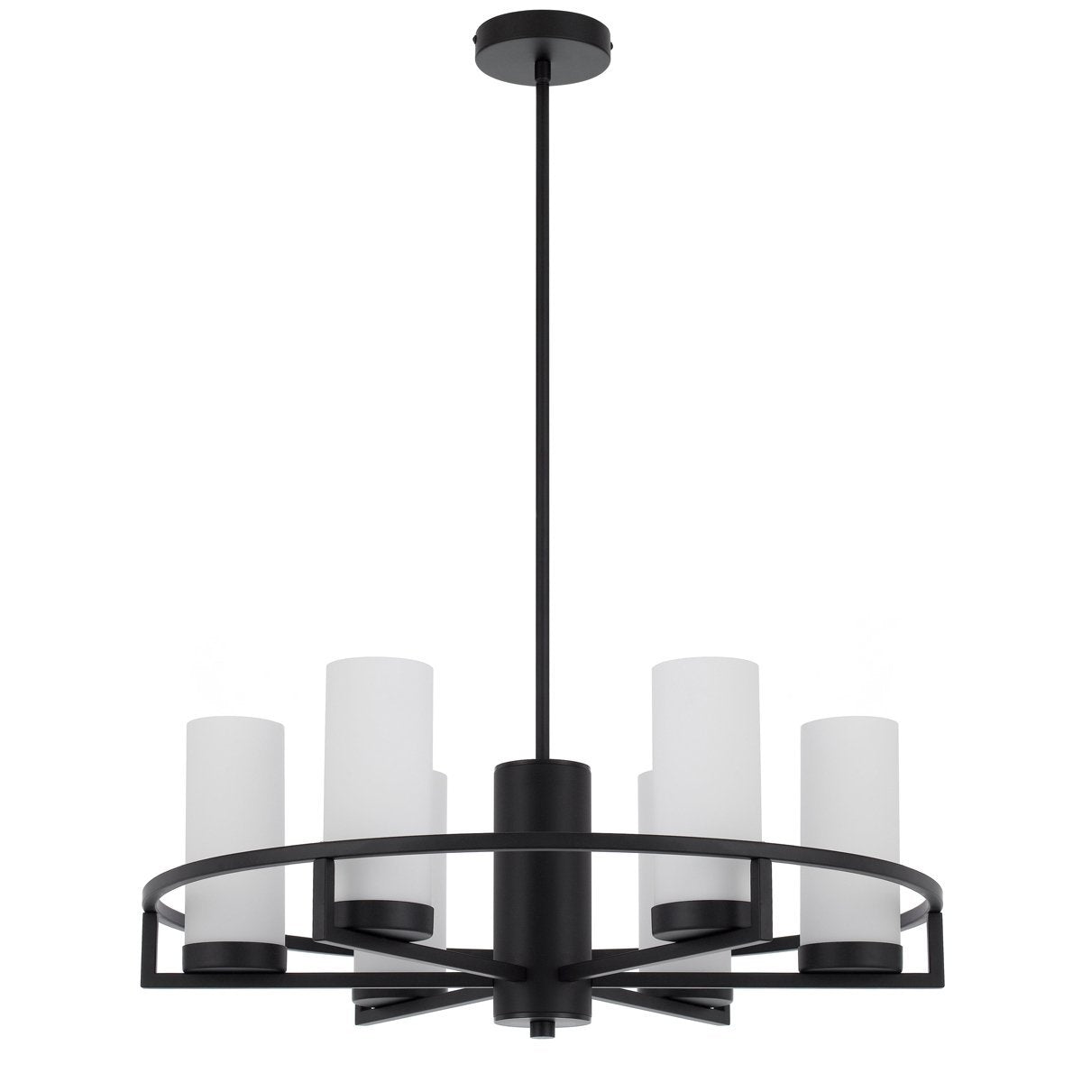 Eamon 6 Light Pendant Light in Black with Opal Glass