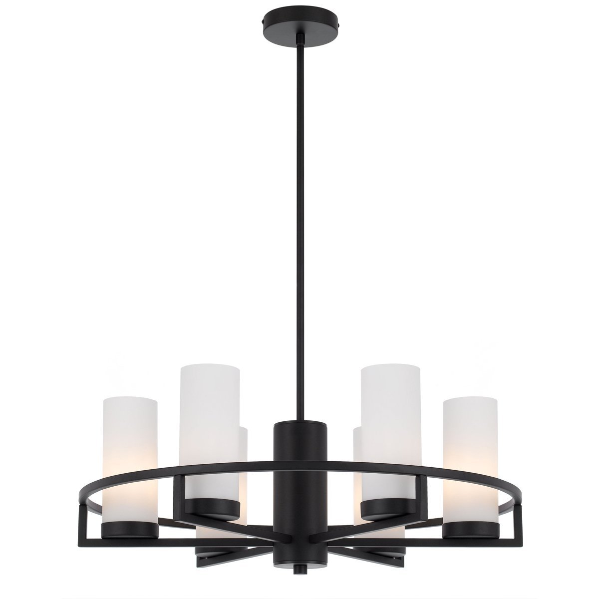 Eamon 6 Light Pendant Light in Black with Opal Glass