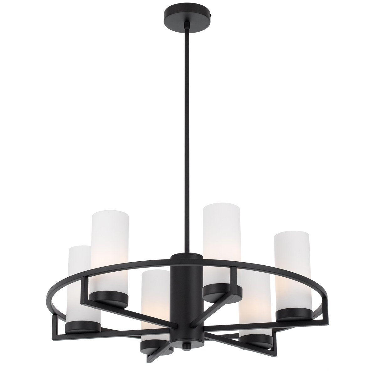 Eamon 6 Light Pendant Light in Black with Opal Glass