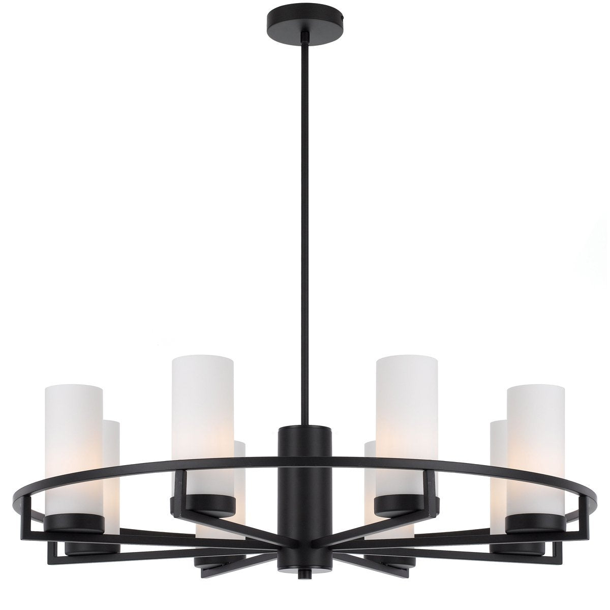 Eamon 8 Light Pendant Light in Black with Opal Glass