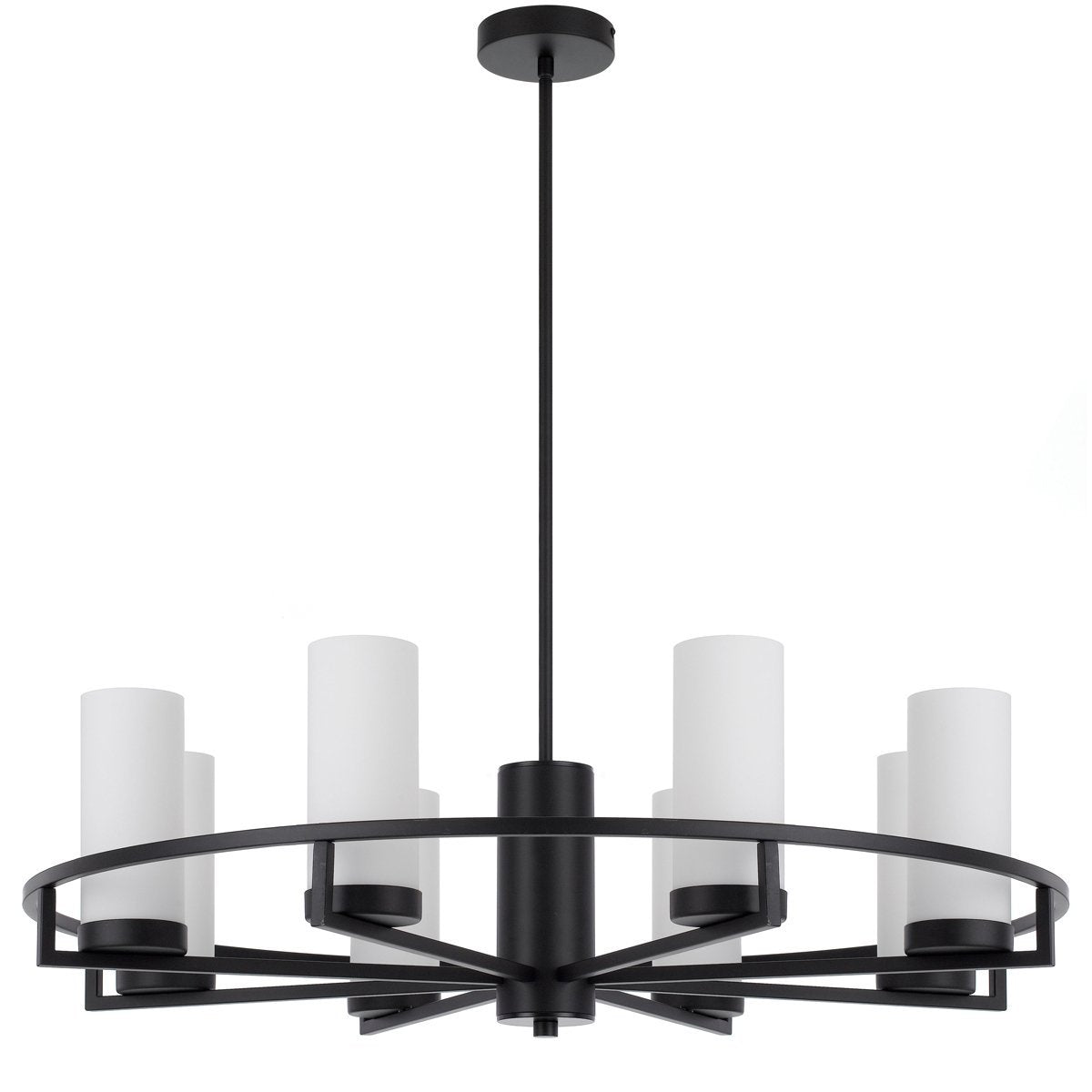 Eamon 8 Light Pendant Light in Black with Opal Glass