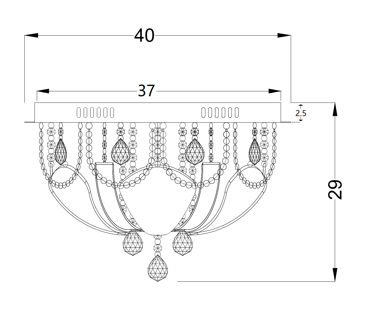 Elanza Frosted Glass & Crystal 40cm Close To Ceiling Pendant