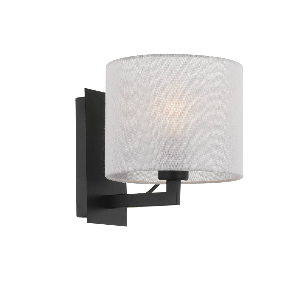 Elgar Nickel or Black Wall Light with White Fabric Shade