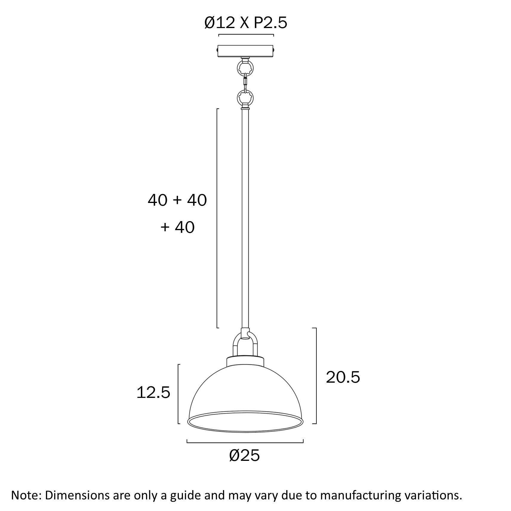 Emerson Black, Nickel, Antique Gold or Chrome 25cm Pendant
