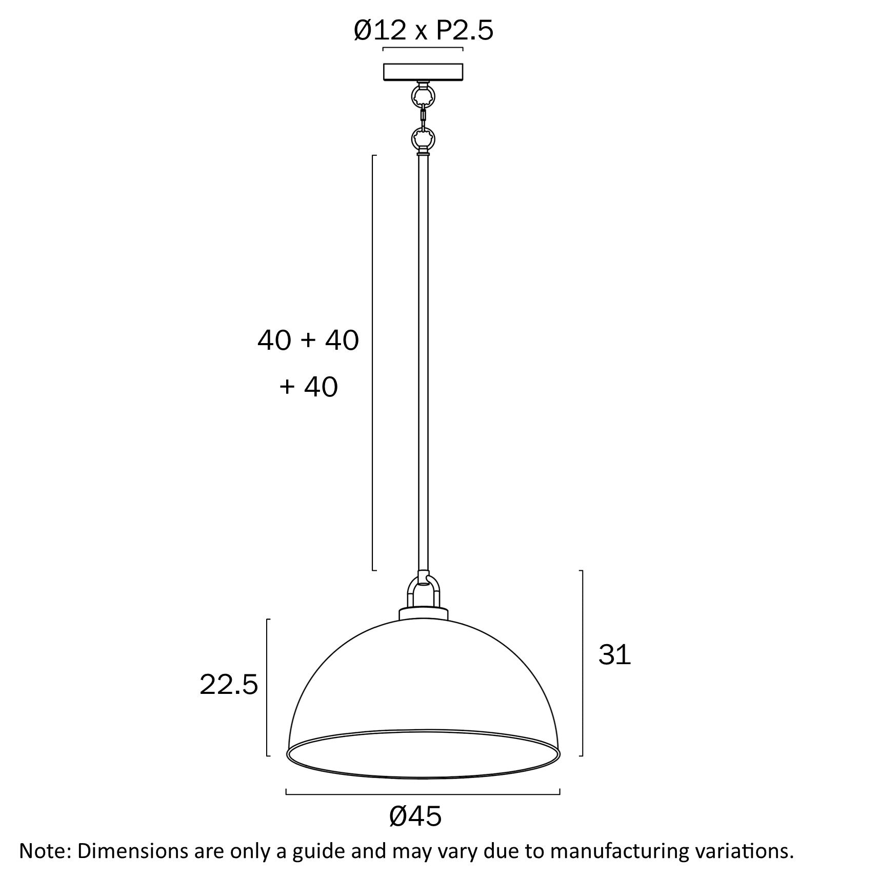 Emerson Black, Nickel, Antique Gold or Chrome 45cm Pendant