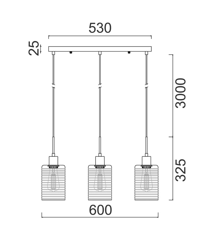 ESPEJO1: Interior Iron & Chrome Oblong Glass with Line Effect Pendant Lights