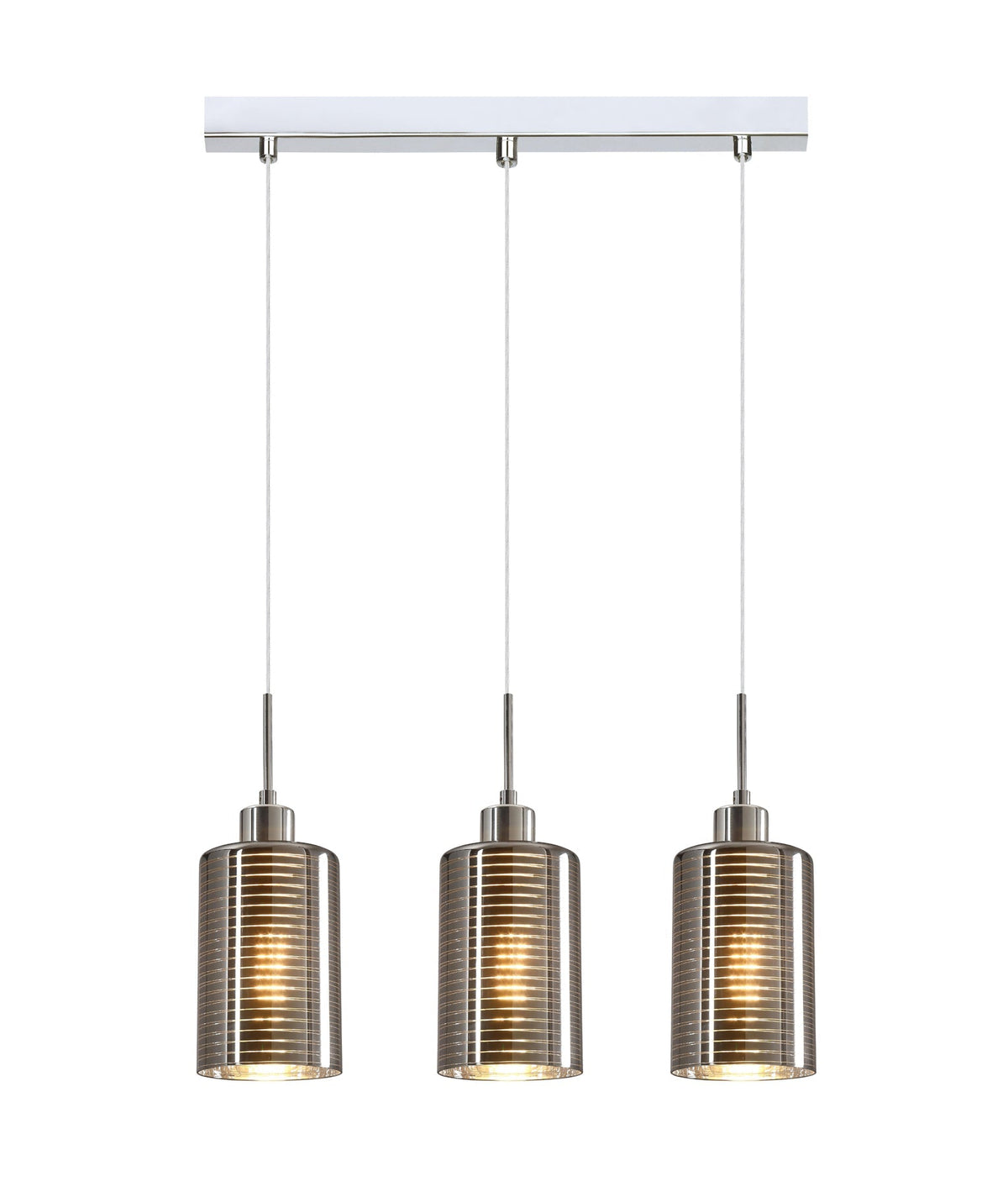 ESPEJO1: Interior Iron & Chrome Oblong Glass with Line Effect Pendant Lights