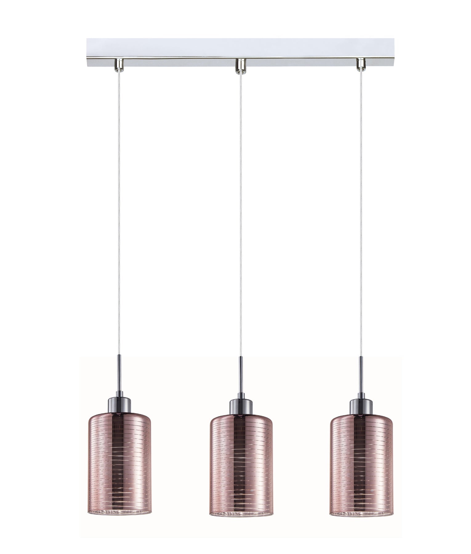 ESPEJO2: Interior Iron & Rose Gold Oblong Glass with Line Effect Pendant Lights