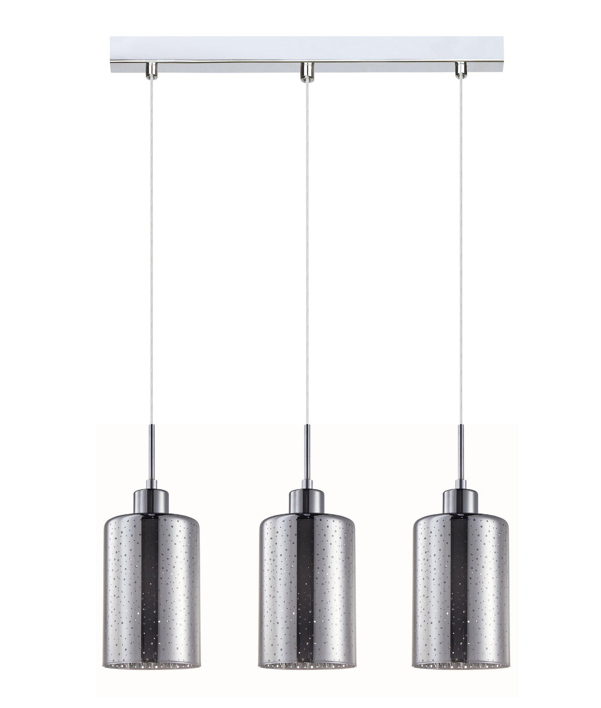 ESPEJO3: Interior Iron & Chrome Oblong Glass with Dotted Effect Pendant Lights