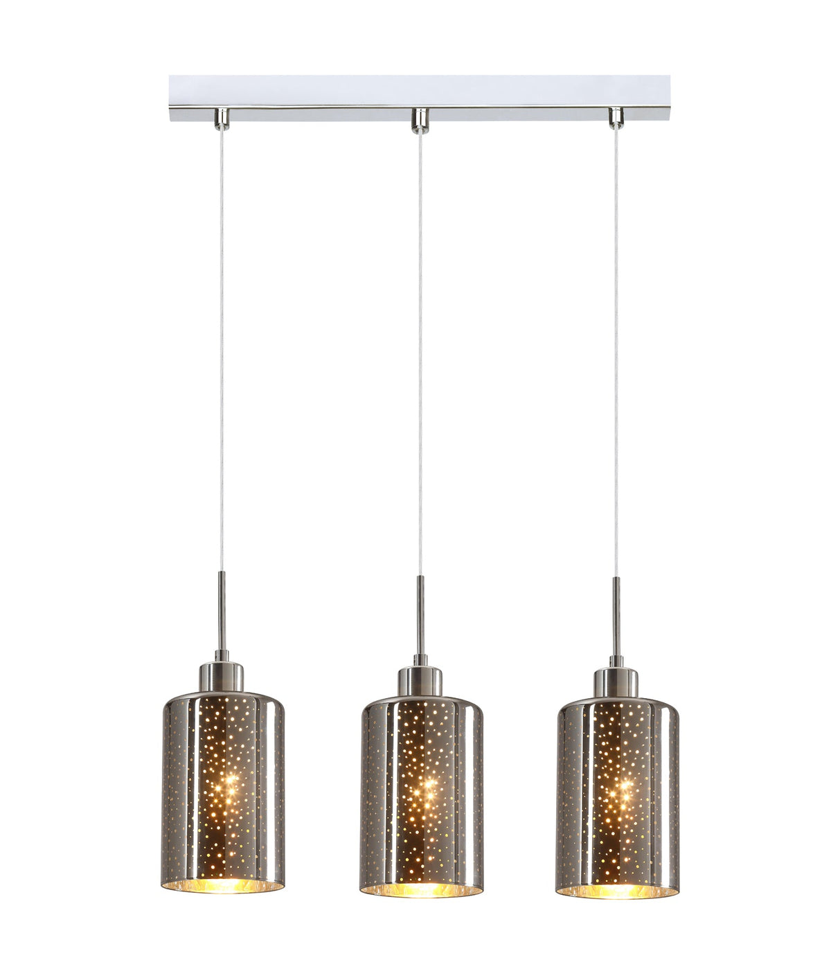 ESPEJO3: Interior Iron & Chrome Oblong Glass with Dotted Effect Pendant Lights