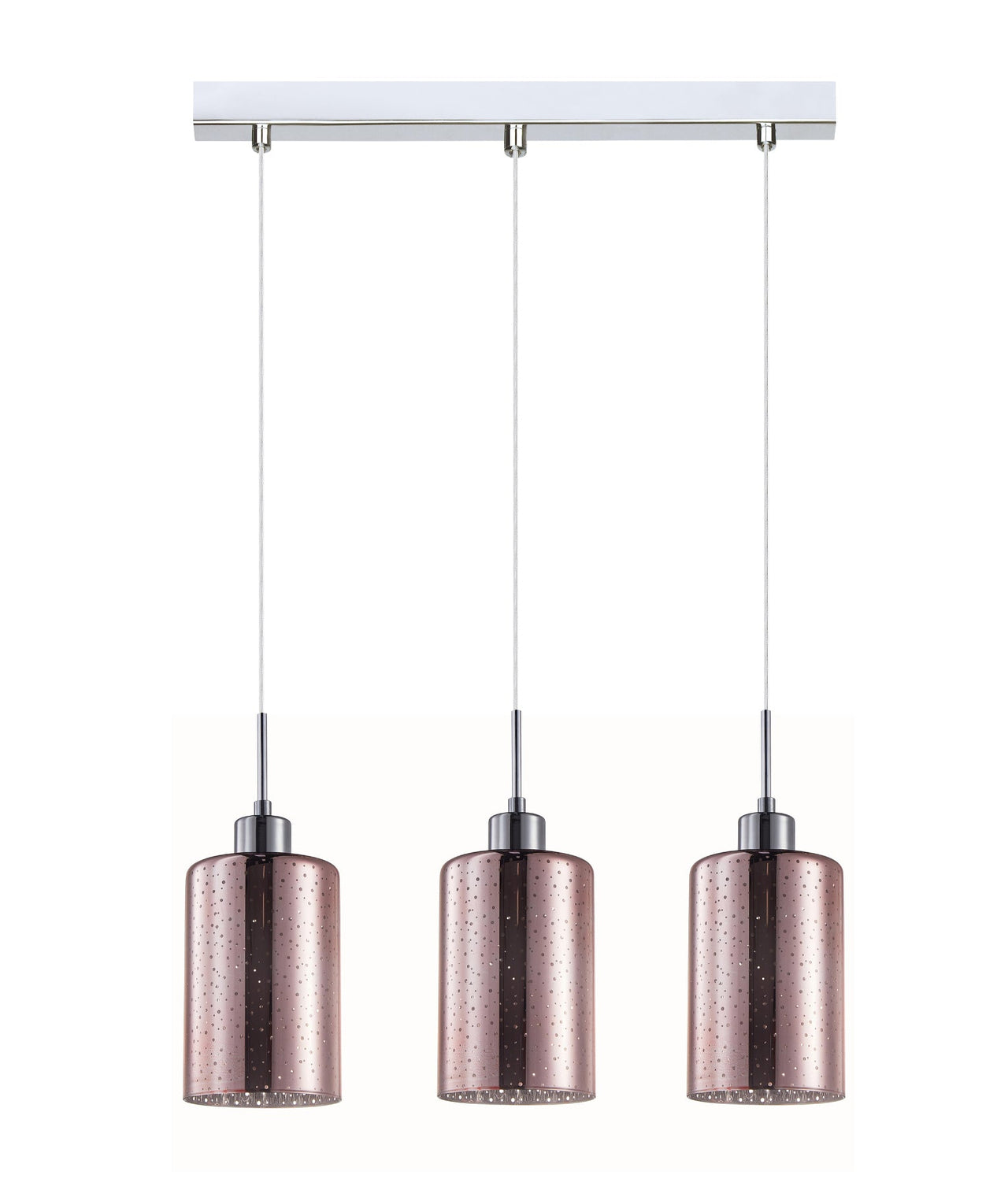 ESPEJO4: Interior Iron & Rose Gold Oblong Glass with Dotted Effect Pendant Lights