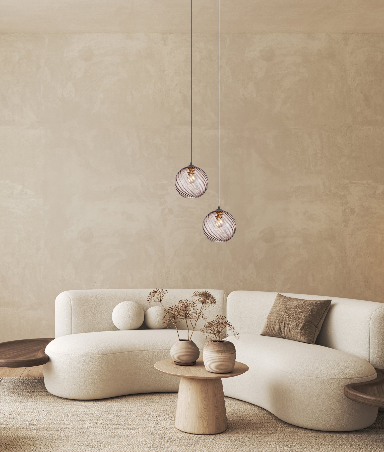 ESPIRAL: Interior Wine Glass Shade Wavy Finish Round Pendant Lights