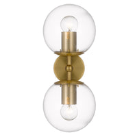 Thumbnail for Eterna 2 Light Wall Light in Antique Gold with Clear Glass