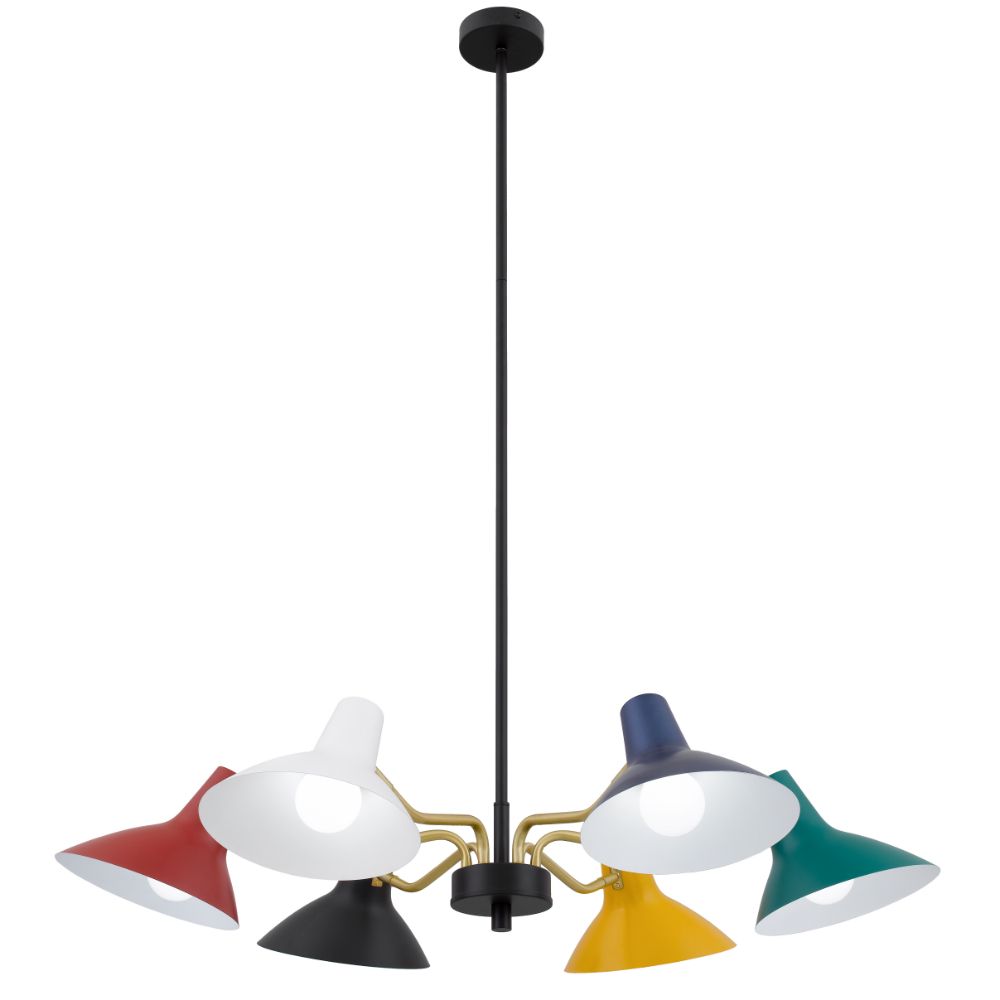 Farbon White/Brass, Black/Brass or Multi Colour/Brass 6 Light Pendant
