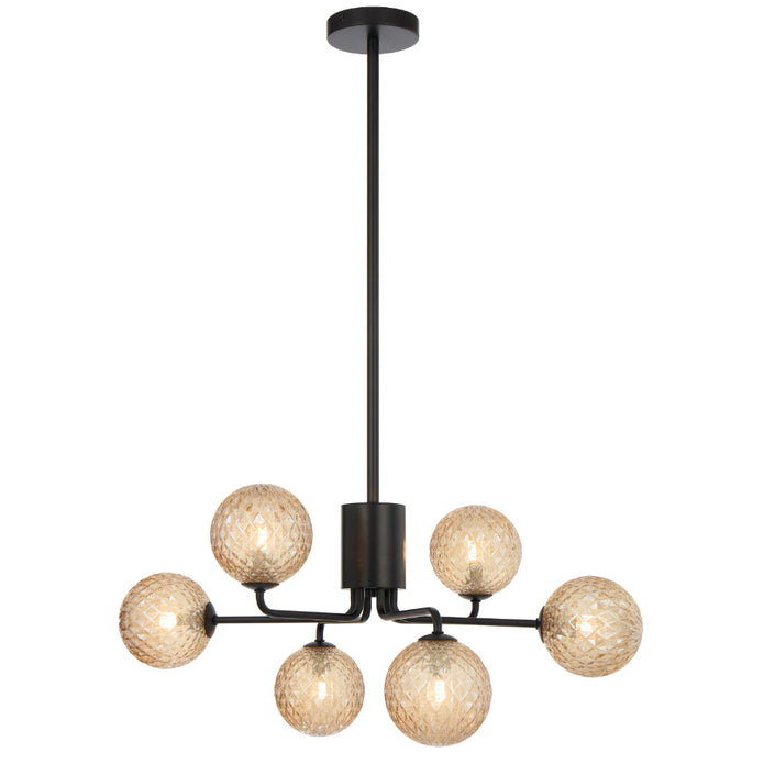 Felton Matt Black 6 Light Pendant - Choice of 6 Glasses